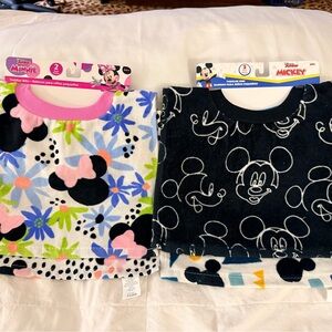 Disney Minnie and Mickey Toddler Bib Set - Pink and Black - Total of 4 Bibs